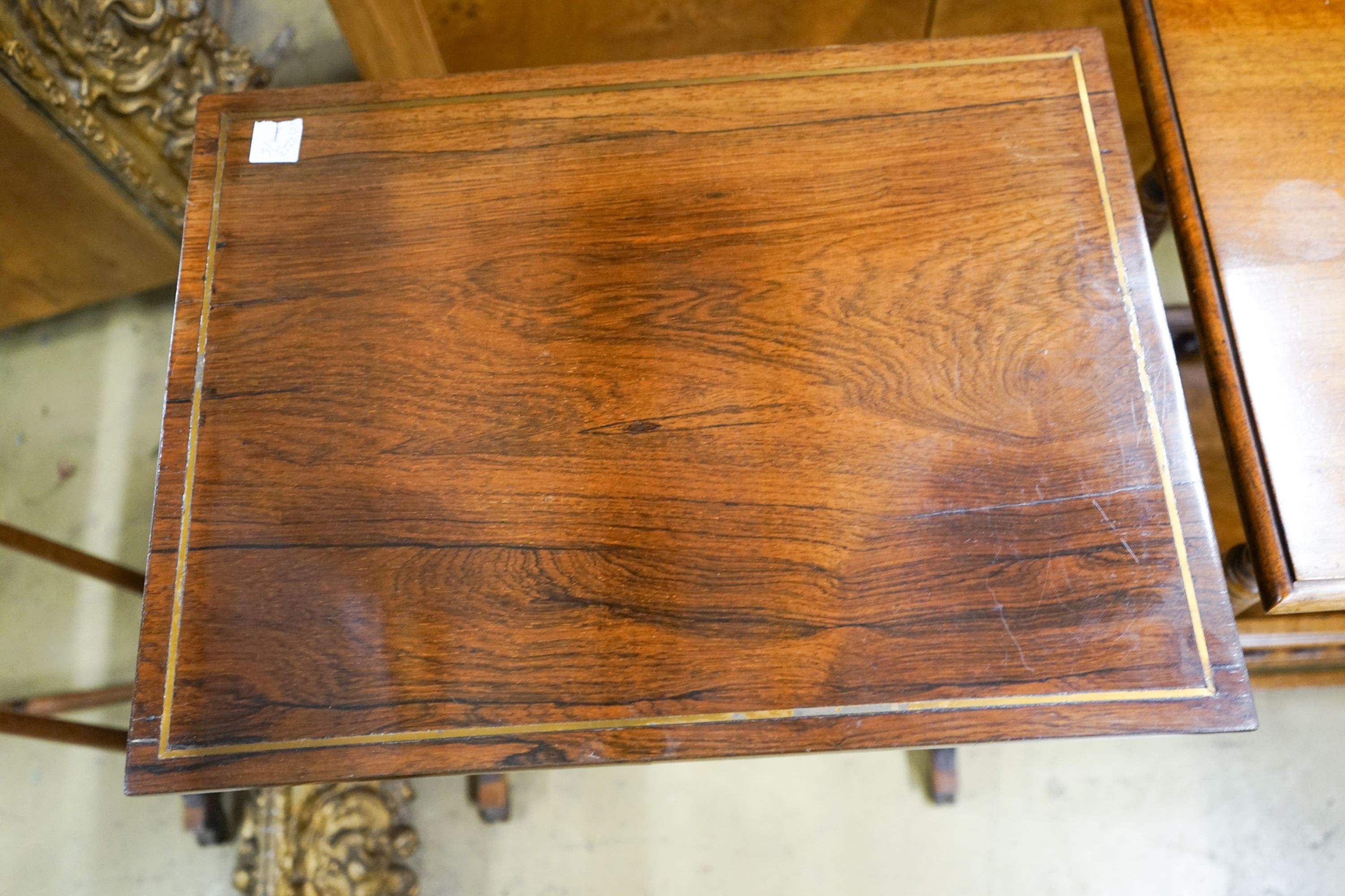 An Edwardian walnut two tier occasional table and a rectangular rosewood tea table, larger width 48cm, depth 36cm, height 69cm